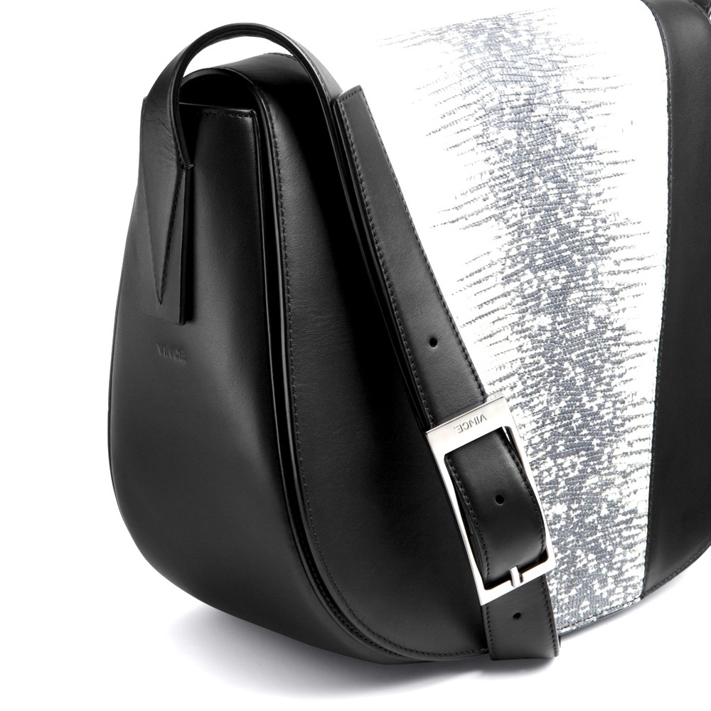 VINCE Modern V Stamped Argentinian Lizard Medium Shoulder Bag